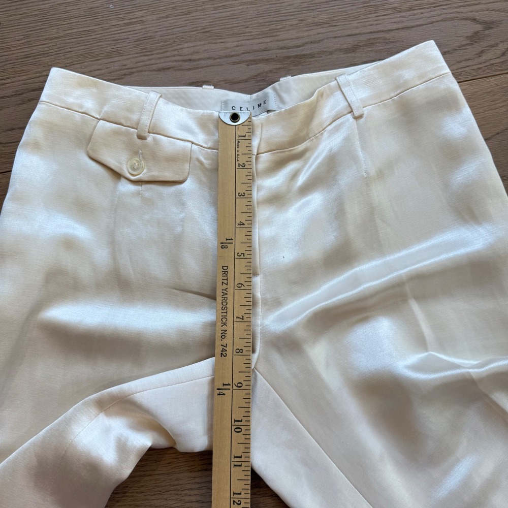 Celine Cream Linen Silk Wide Leg Trousers Pants Made in France Size 38 - Picture 6 of 10